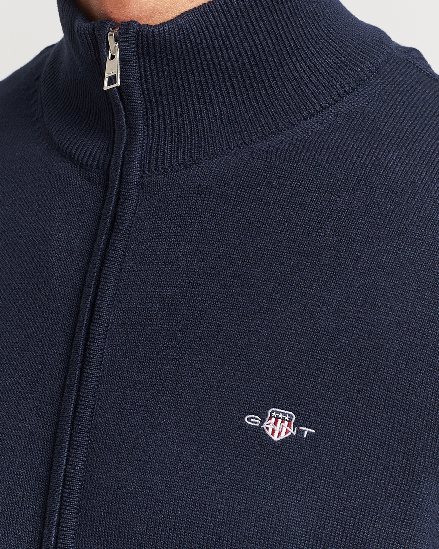 Heren | Truien | Gant | Cotton Full Zip Cardigan Evening Blue