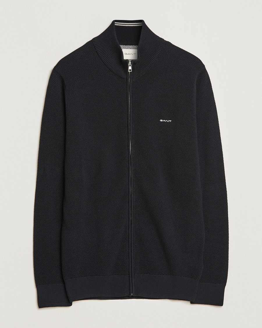 Heren | Truien | GANT | Cotton Pique Full-Zip Sweater Black