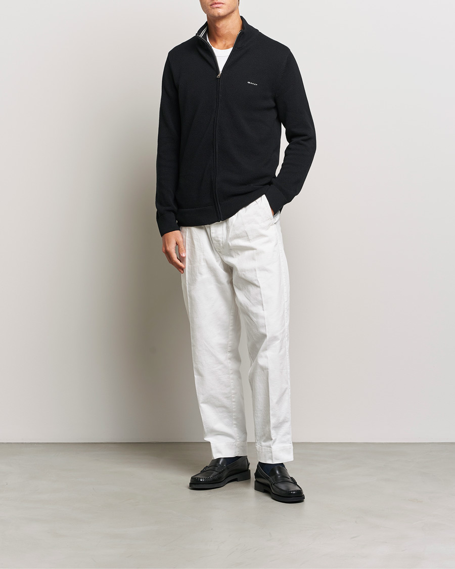 Heren | Truien | GANT | Cotton Pique Full-Zip Sweater Black