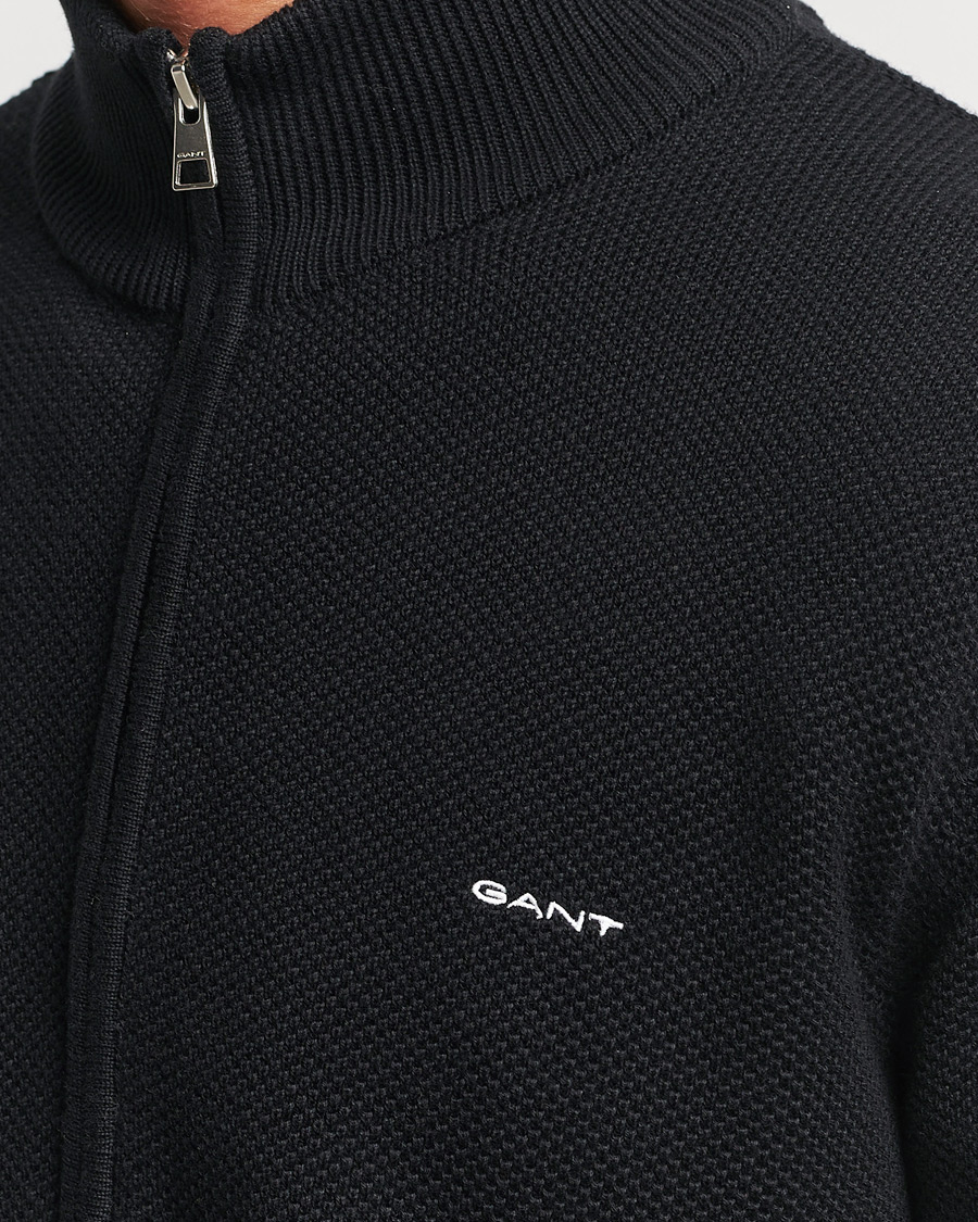 Heren | Truien | GANT | Cotton Pique Full-Zip Sweater Black