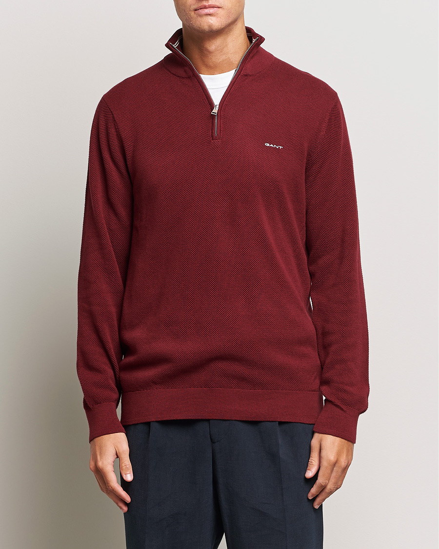 Homme | Pulls Et Tricots | GANT | Cotton Pique Half Zip Plumped Red