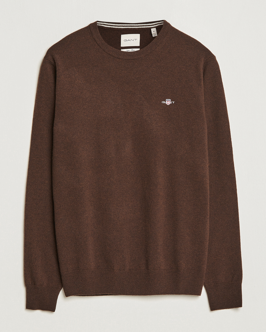 Heren | Truien | GANT | Lambswool Crew Neck Pullover Dark Brown Melange