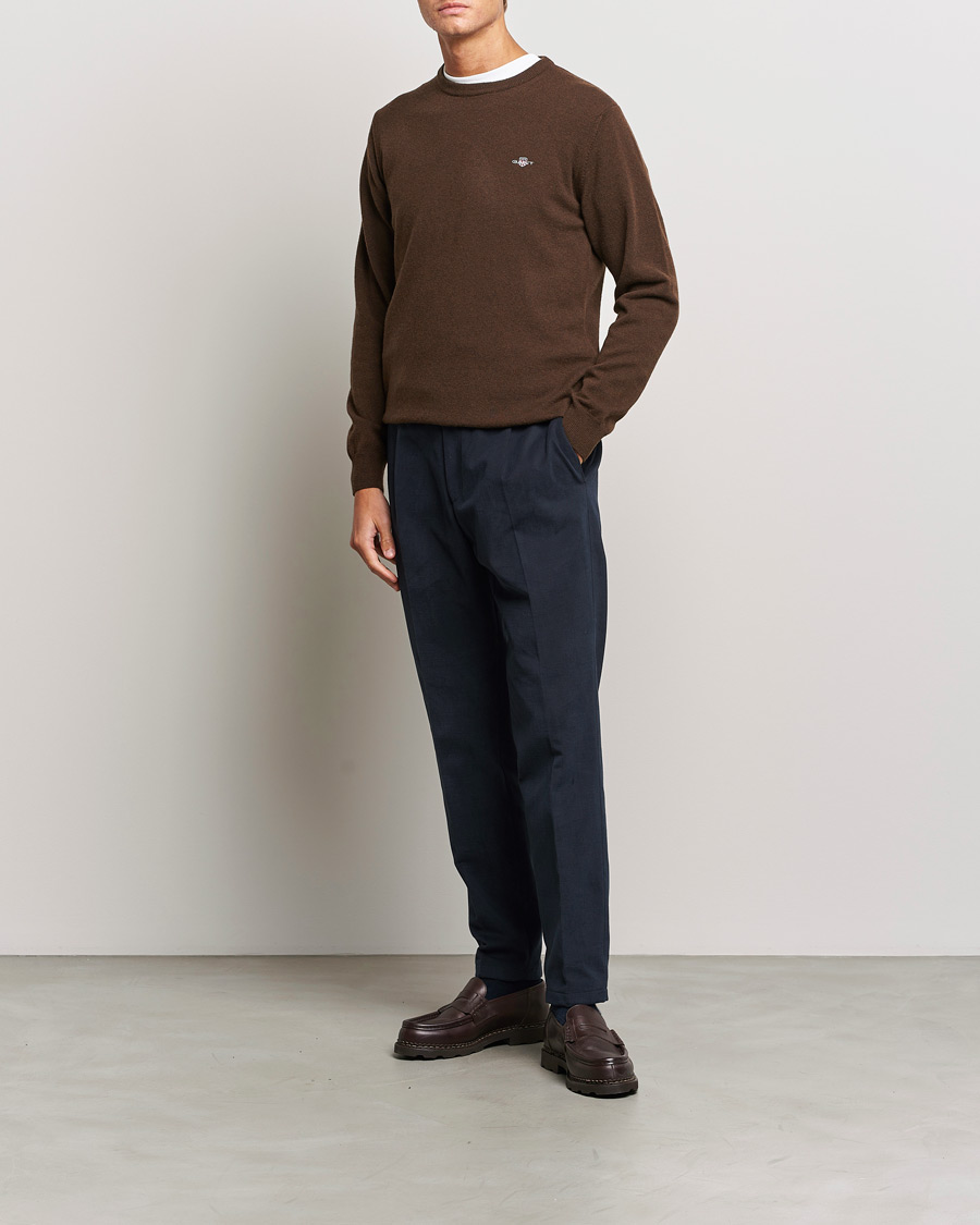 Heren | Truien | GANT | Lambswool Crew Neck Pullover Dark Brown Melange