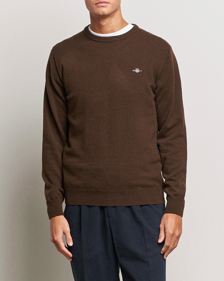 Heren | Truien | GANT | Lambswool Crew Neck Pullover Dark Brown Melange