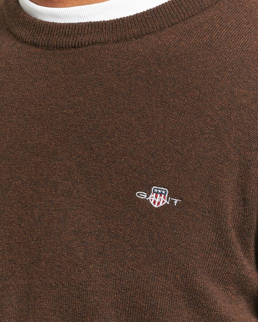 Heren | Truien | GANT | Lambswool Crew Neck Pullover Dark Brown Melange