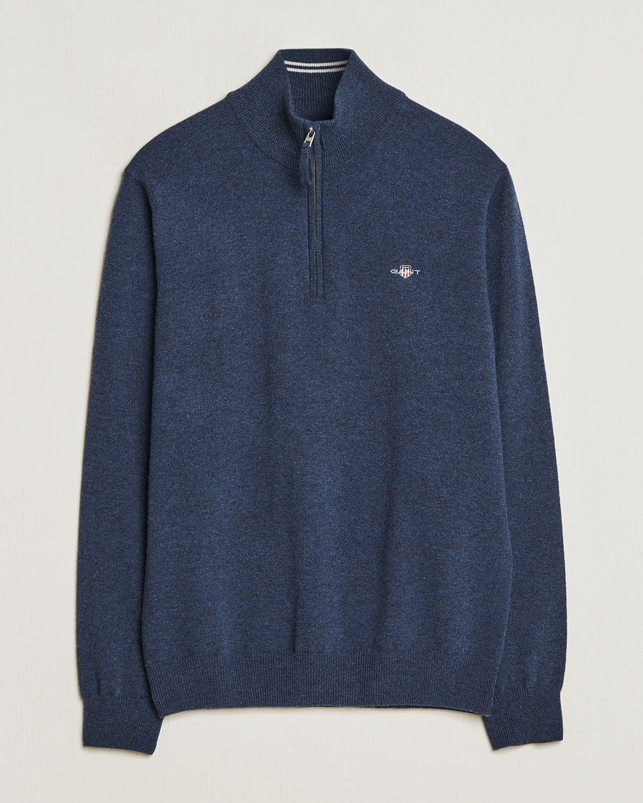 Homme | Pulls Et Tricots | GANT | Lambswool Half Zip Dark Navy Melange