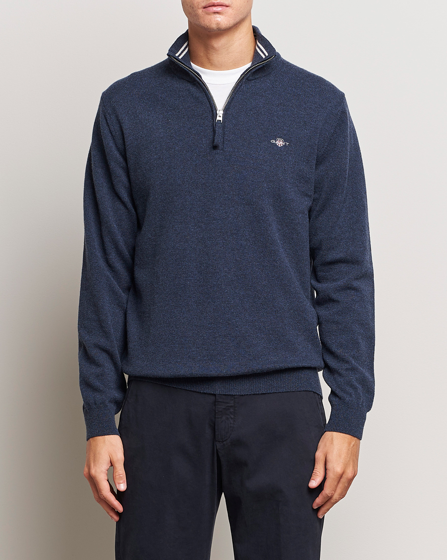 Homme | Pulls Et Tricots | GANT | Lambswool Half Zip Dark Navy Melange