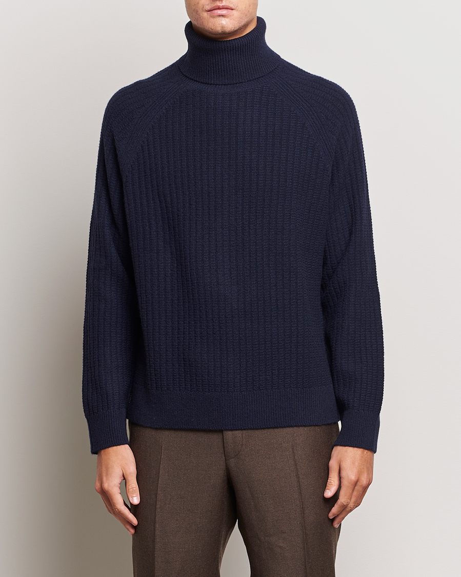 Heren | Truien | GANT | Lambswool Textured Rollneck Evening Blue
