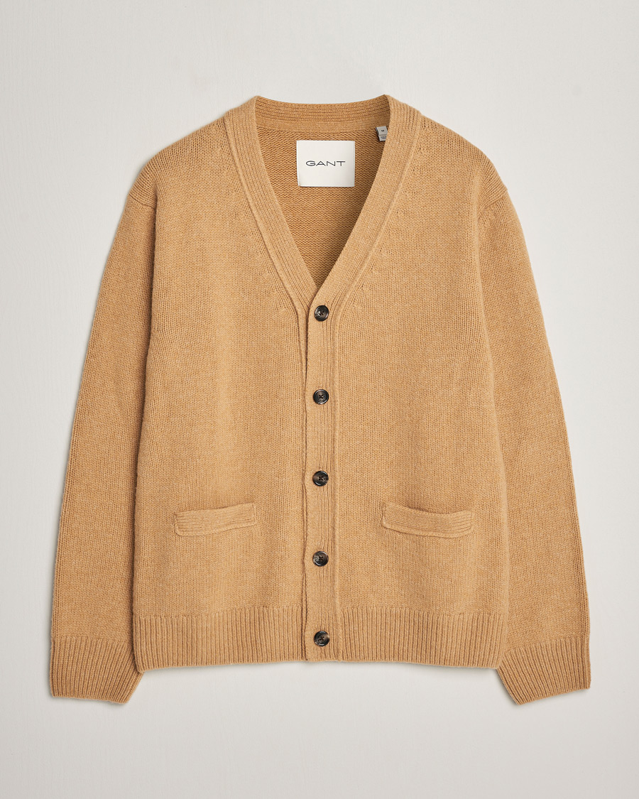 Heren | Truien | GANT | Soft Wool Cardigan Khaki Melange