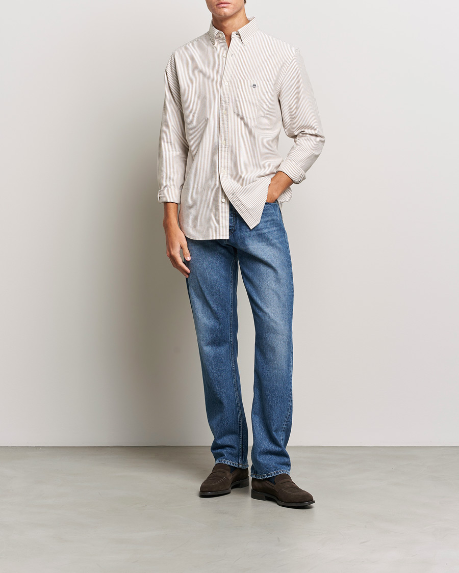 Homme | Chemises | GANT | Regular Fit Striped Oxford Shirt Woody Brown