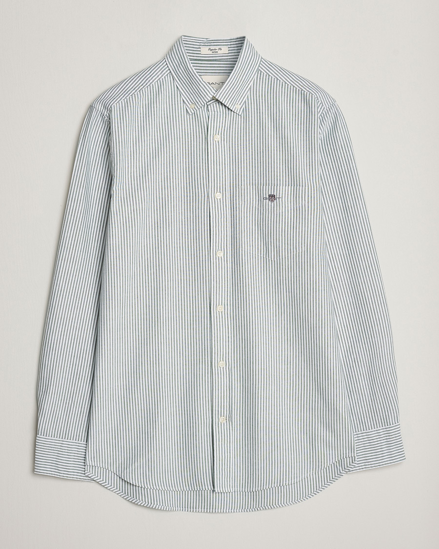 Heren | Overhemden | GANT | Regular Fit Striped Oxford Shirt Forest Green