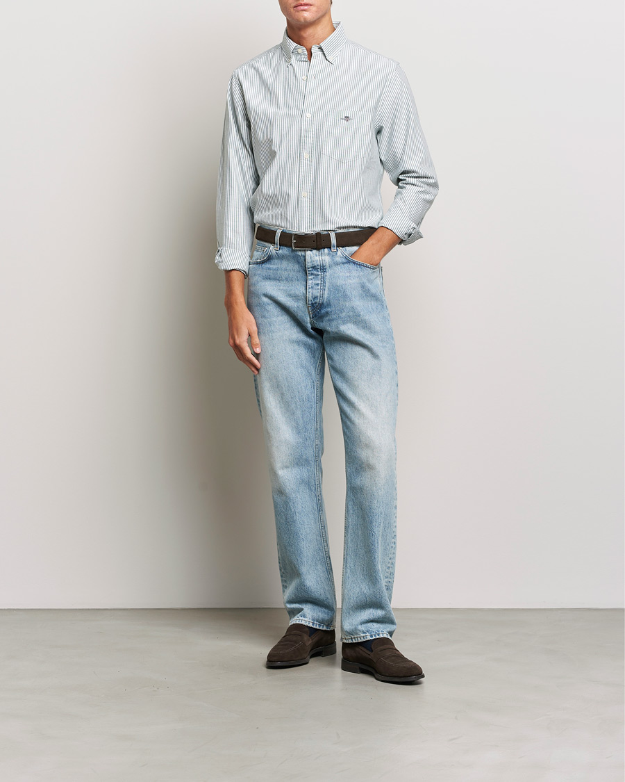 Heren | Overhemden | GANT | Regular Fit Striped Oxford Shirt Forest Green