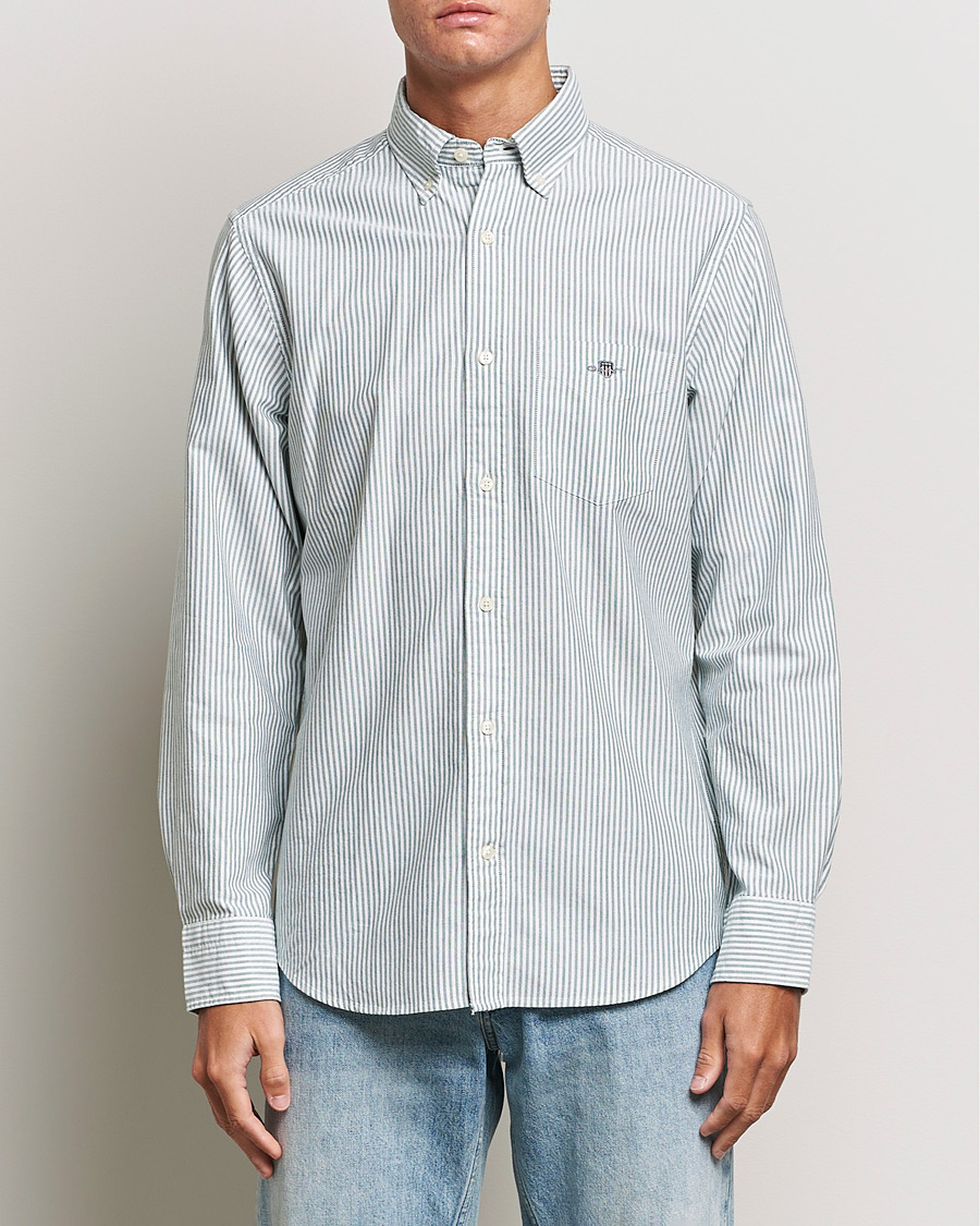 Heren | Overhemden | GANT | Regular Fit Striped Oxford Shirt Forest Green