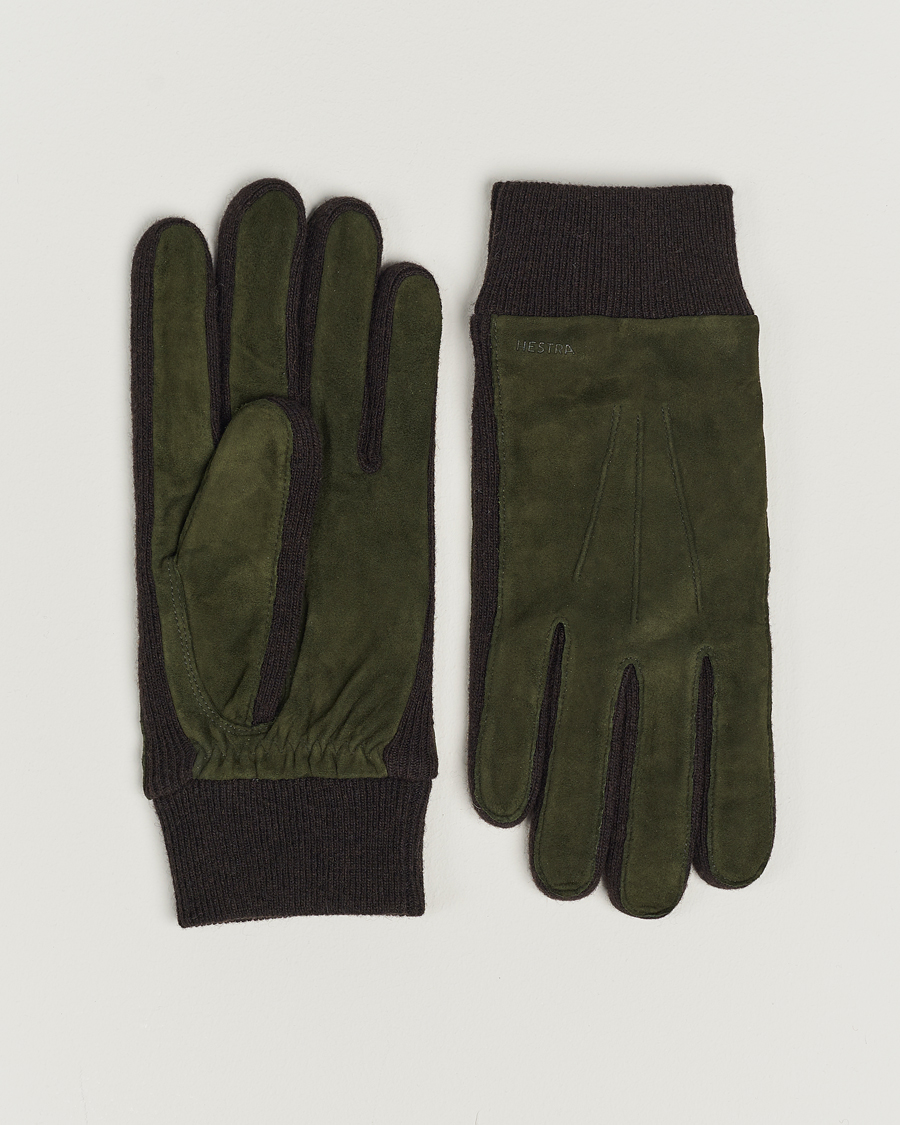 Homme | Hestra Geoffery Suede Wool Tricot Glove Dark Olive | Hestra | Geoffery Suede Wool Tricot Glove Dark Olive