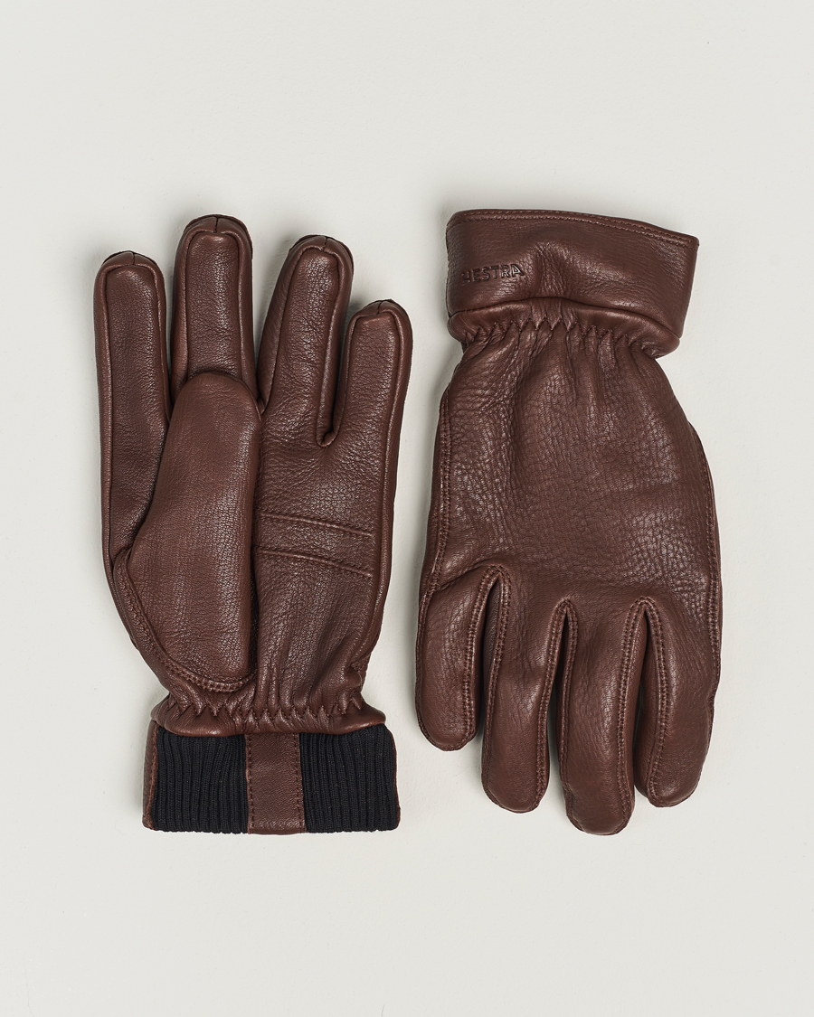 Homme | Hestra Kjetil Deerskin Rib Knitted Cuff Glove Chocolate | Hestra | Kjetil Deerskin Rib Knitted Cuff Glove Chocolate