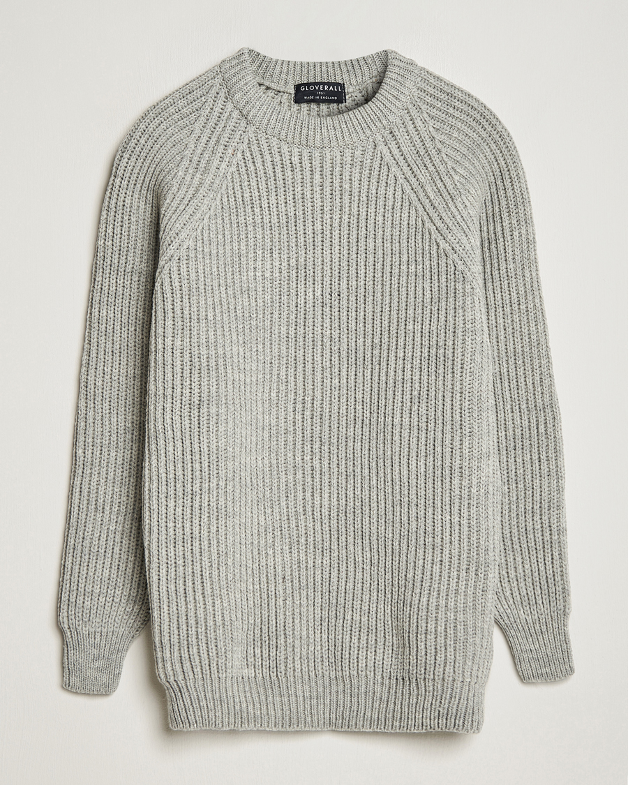 Homme | Pulls Et Tricots | Gloverall | Fisherman Rib Chunky Wool Crew Light Grey
