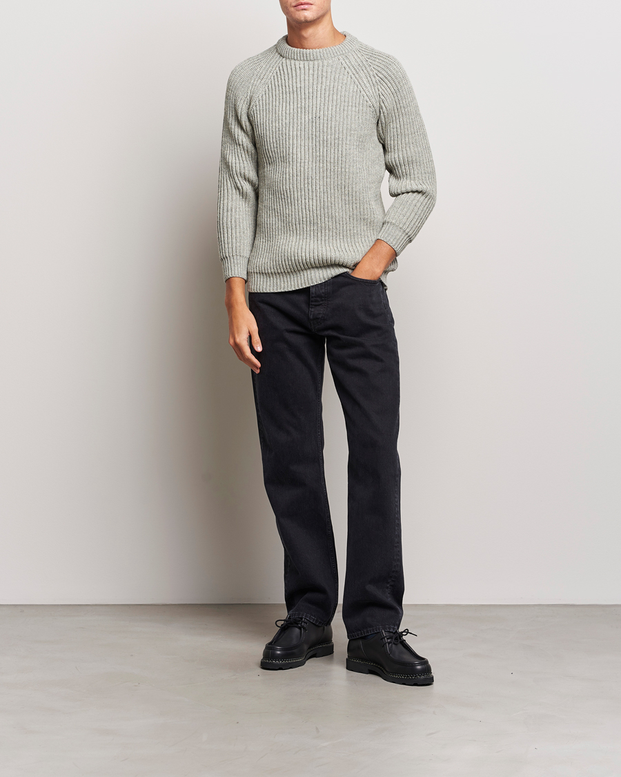 Homme | Pulls Et Tricots | Gloverall | Fisherman Rib Chunky Wool Crew Light Grey