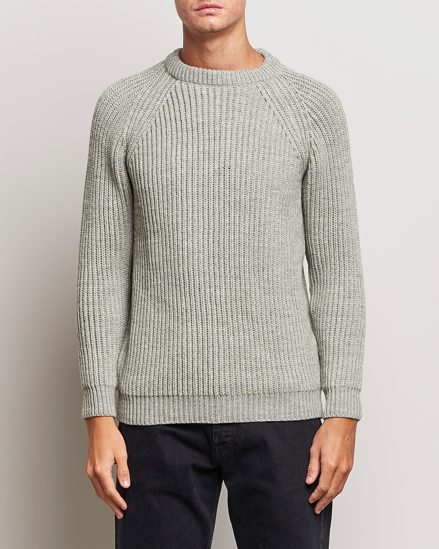 Homme | Pulls Et Tricots | Gloverall | Fisherman Rib Chunky Wool Crew Light Grey
