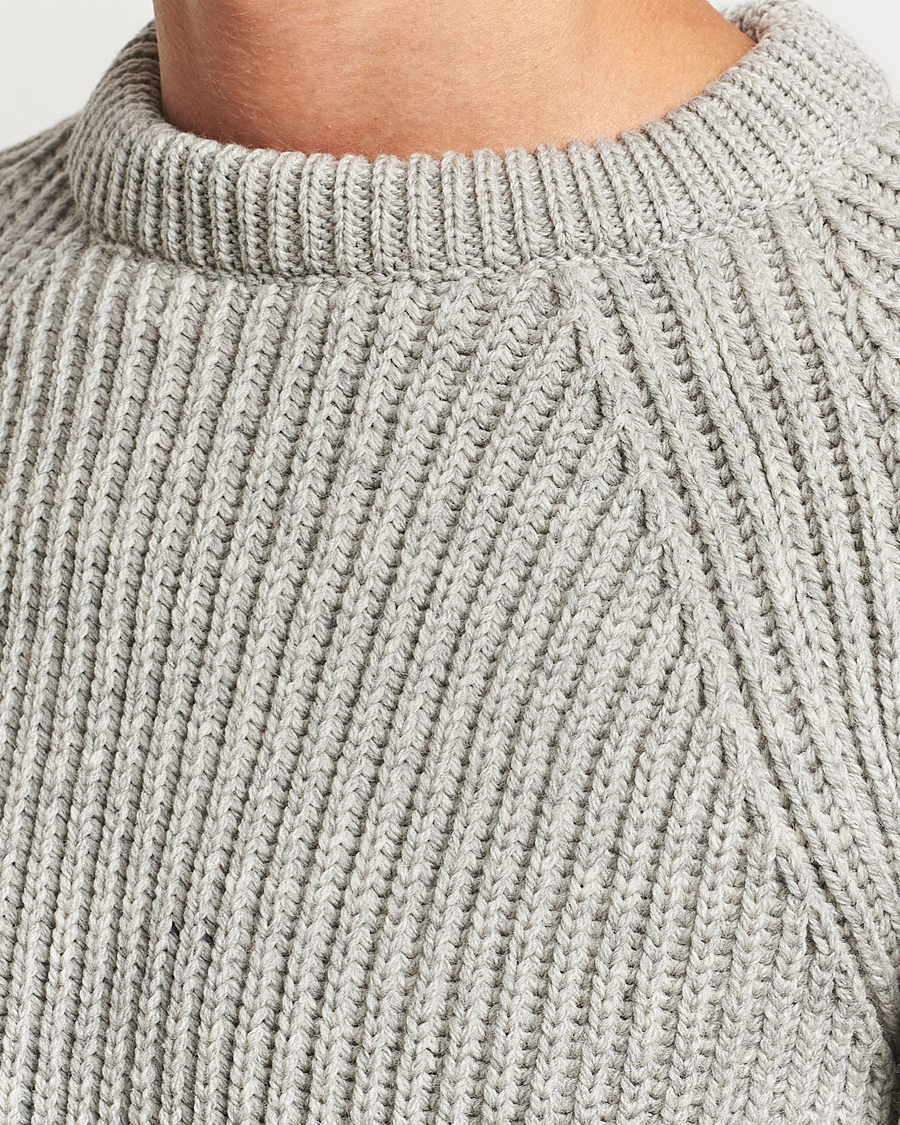 Homme | Pulls Et Tricots | Gloverall | Fisherman Rib Chunky Wool Crew Light Grey
