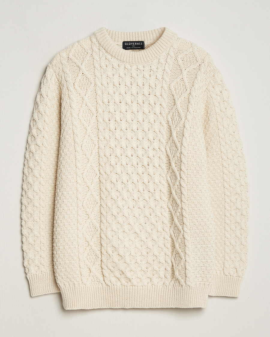 Homme | Pulls Et Tricots | Gloverall | Merino Wool Aran Cable Knitted Crew Neck Ecru