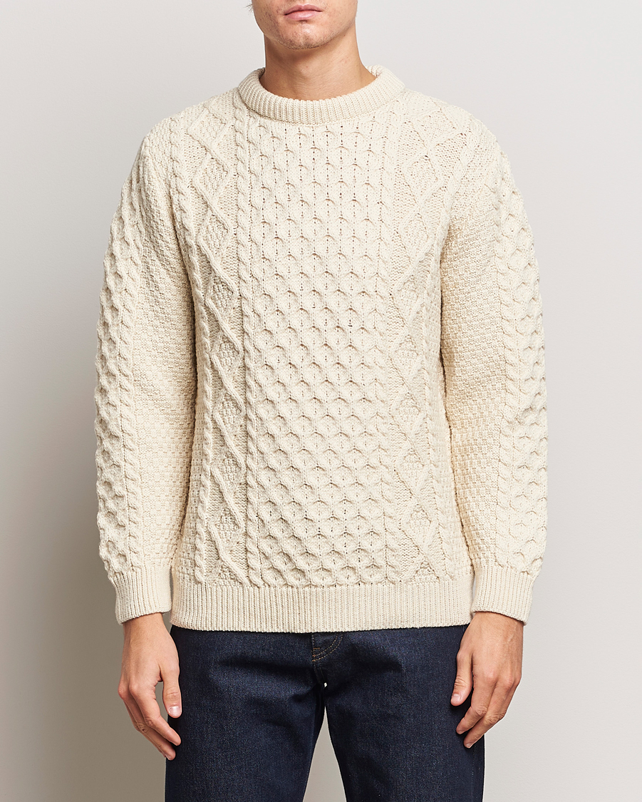Homme | Pulls Et Tricots | Gloverall | Merino Wool Aran Cable Knitted Crew Neck Ecru