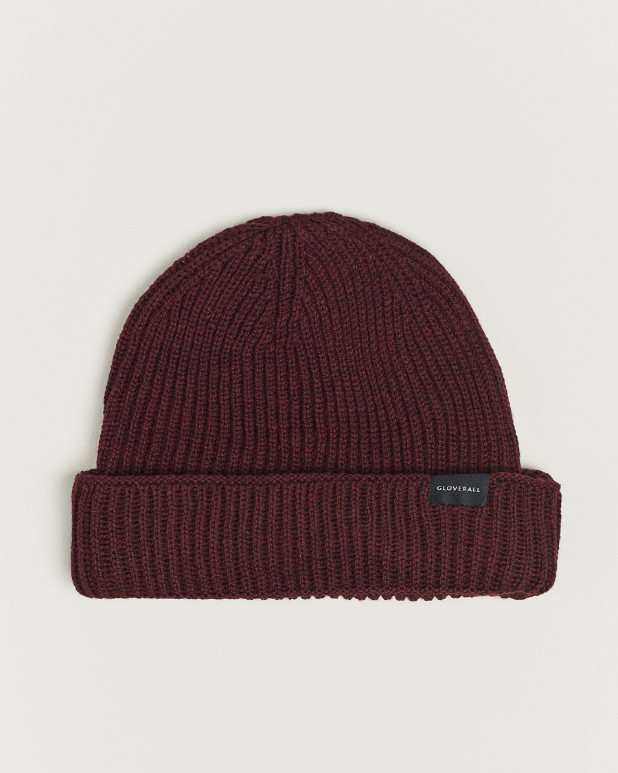 Homme | Gloverall Fisherman Lambswool Beanie Burgundy | Gloverall | Fisherman Lambswool Beanie Burgundy
