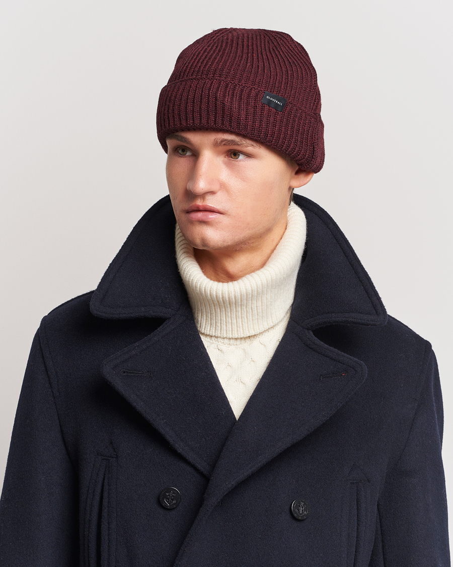 Homme | Gloverall Fisherman Lambswool Beanie Burgundy | Gloverall | Fisherman Lambswool Beanie Burgundy