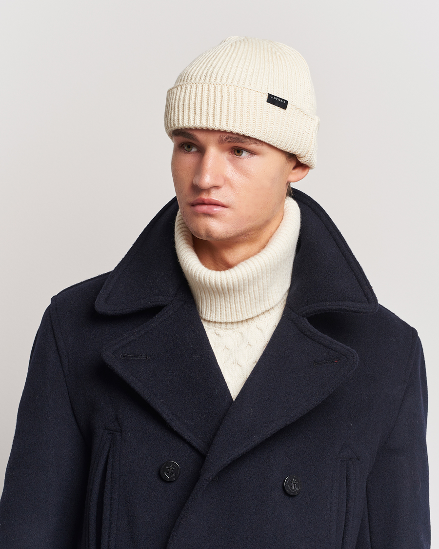 Homme | Gloverall Fisherman Lambswool Beanie Ecru | Gloverall | Fisherman Lambswool Beanie Ecru