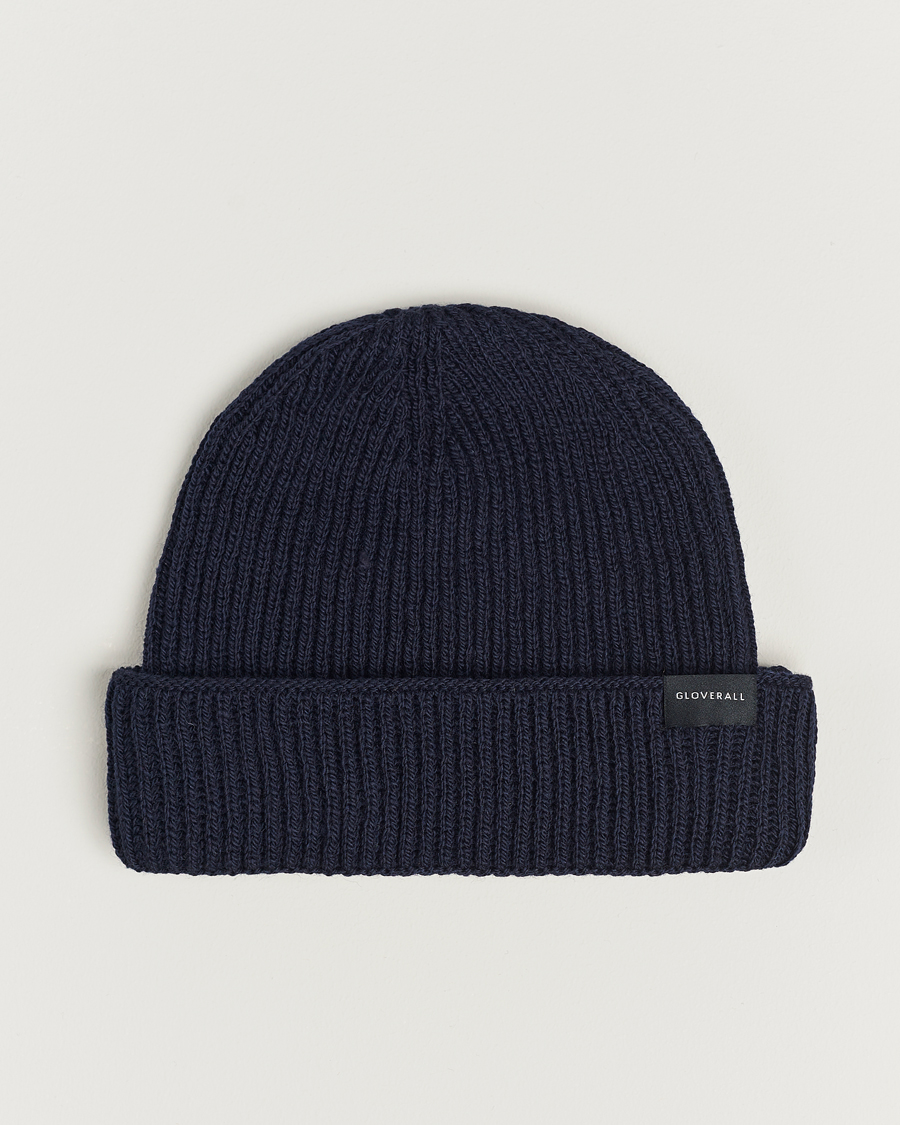 Homme | Gloverall Fisherman Lambswool Beanie Navy | Gloverall | Fisherman Lambswool Beanie Navy