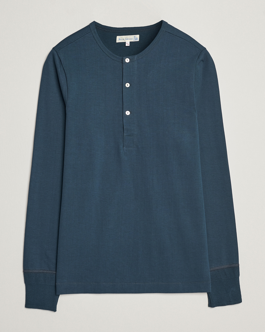 Homme | Pulls Et Tricots | Merz b. Schwanen | Classic Organic Cotton Henley Mineral Blue