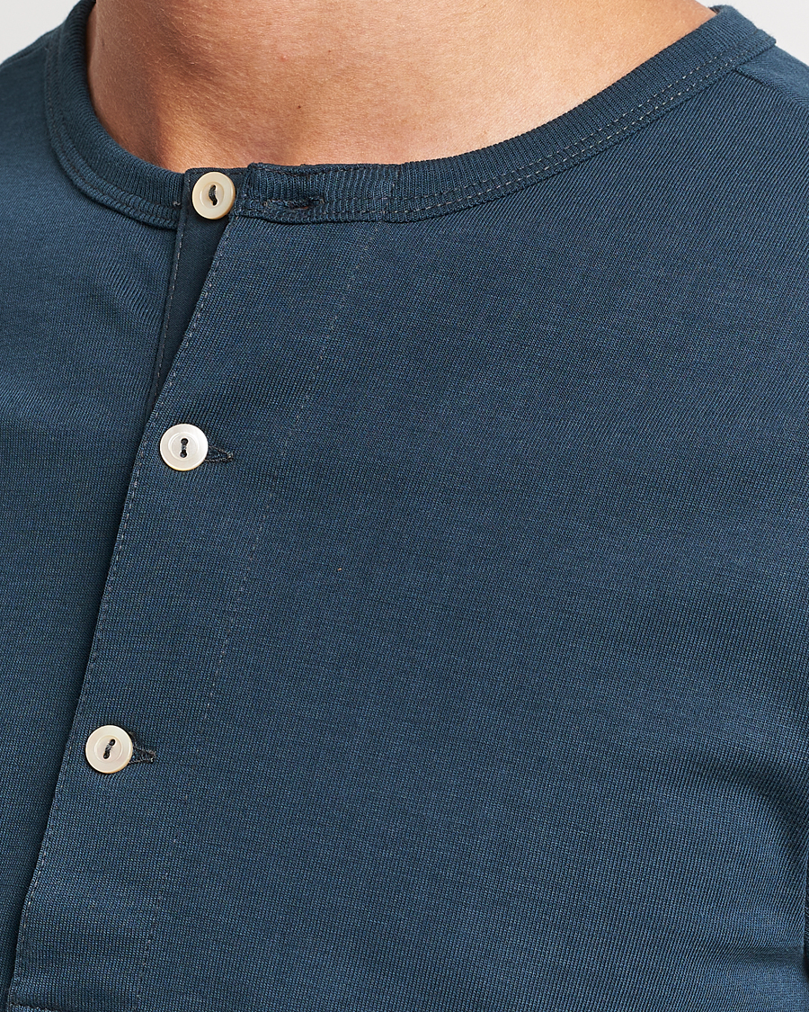 Homme | Pulls Et Tricots | Merz b. Schwanen | Classic Organic Cotton Henley Mineral Blue