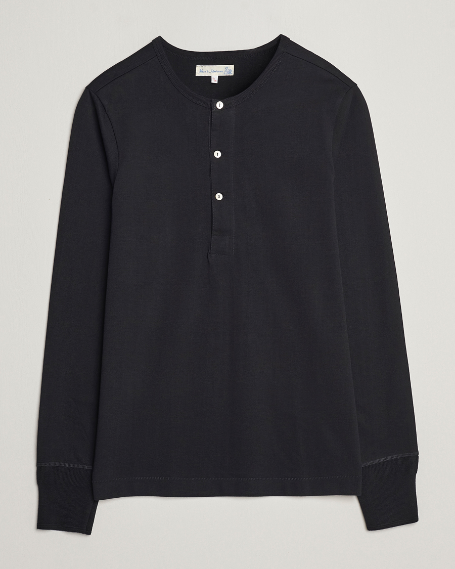 Homme | Pulls Et Tricots | Merz b. Schwanen | Classic Organic Cotton Henley Sweater Black