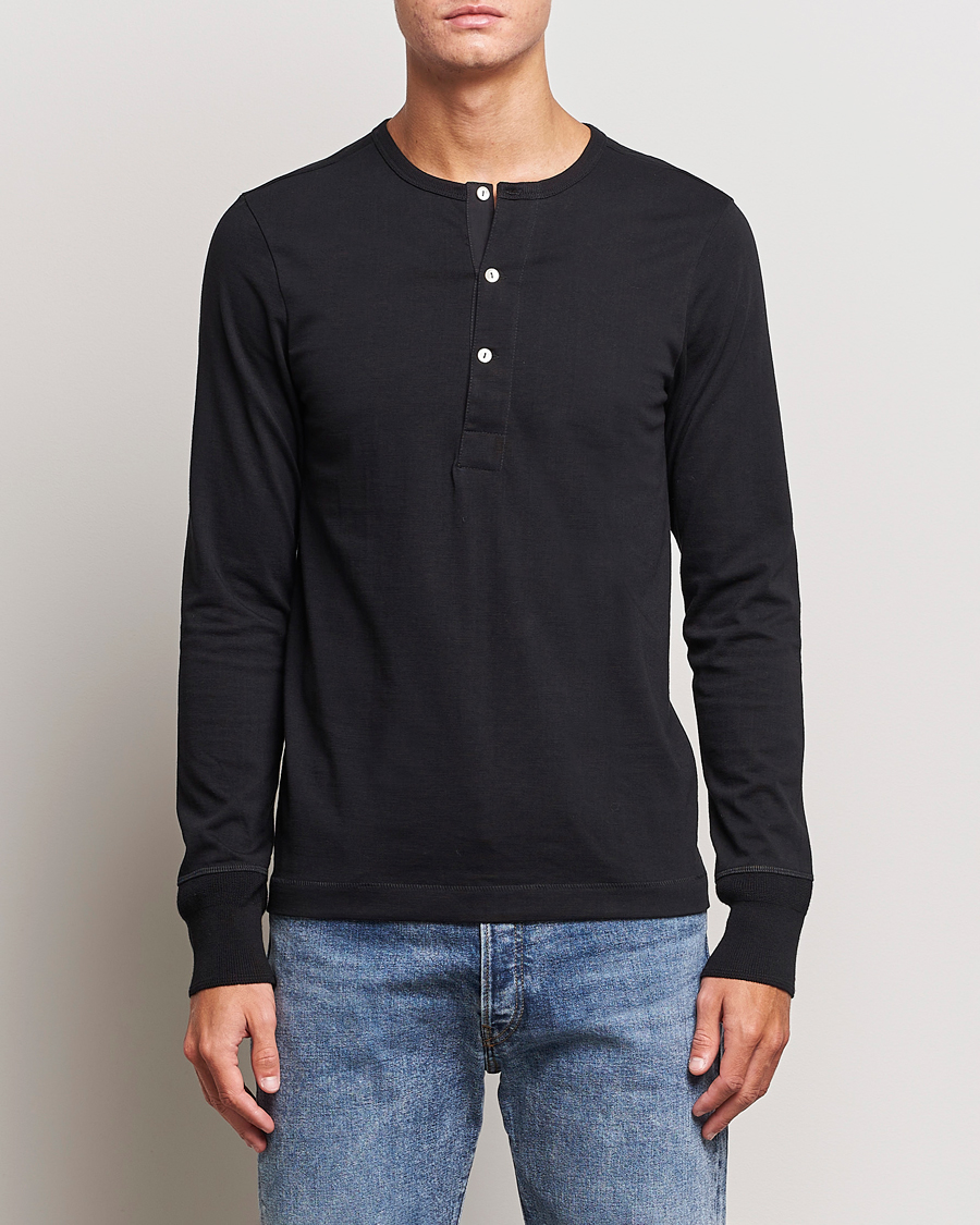 Homme | Pulls Et Tricots | Merz b. Schwanen | Classic Organic Cotton Henley Sweater Black