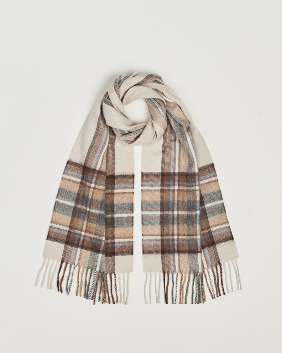 Homme | Begg & Co Striped/Checked Cashmere Scarf 30*160cm Natural Jean | Begg & Co | Striped/Checked Cashmere Scarf 30*160cm Natural Jean