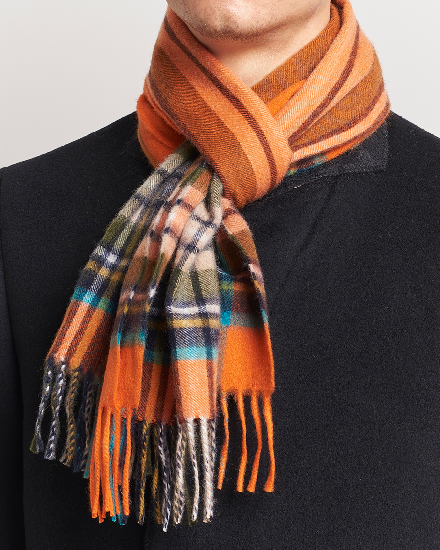 Homme | Begg & Co Striped/Checked Cashmere Scarf 30*160cm Orange | Begg & Co | Striped/Checked Cashmere Scarf 30*160cm Orange
