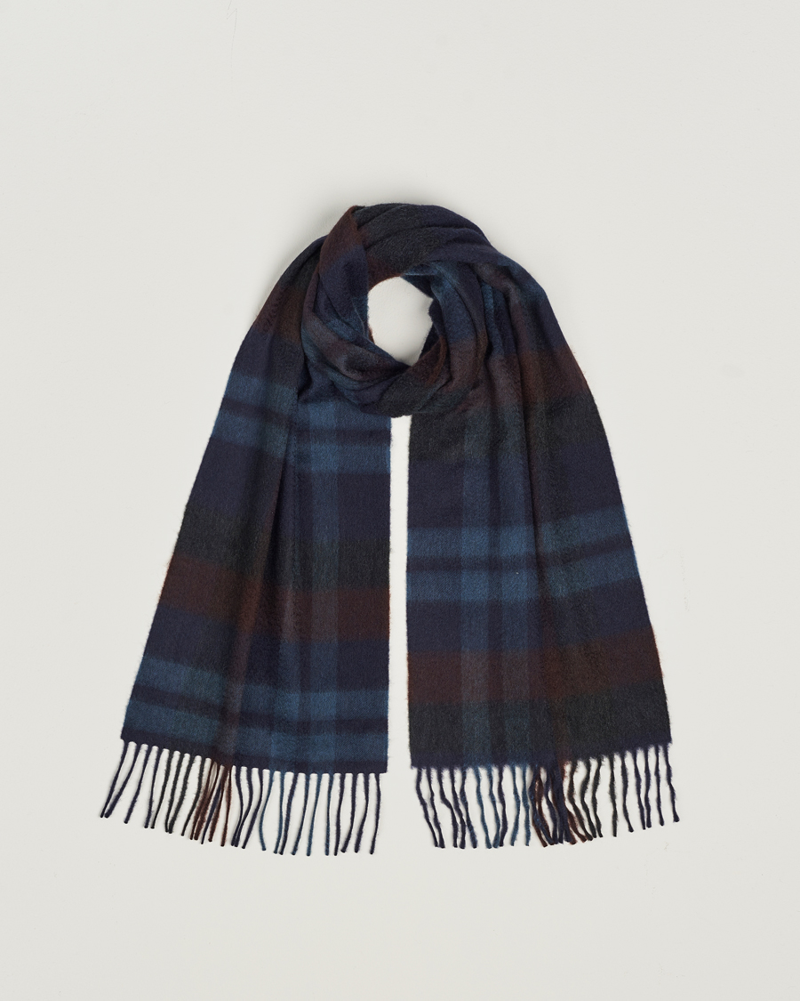 Homme | Begg & Co Checked Cashmere Scarf 30*160cm Navy Slate | Begg & Co | Checked Cashmere Scarf 30*160cm Navy Slate