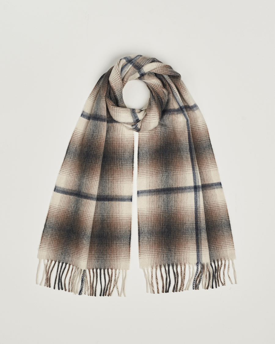 Homme | Begg & Co Wool/Cashmere Shadow Check Scarf 32*180cm Natural Grey | Begg & Co | Wool/Cashmere Shadow Check Scarf 32*180cm Natural Grey