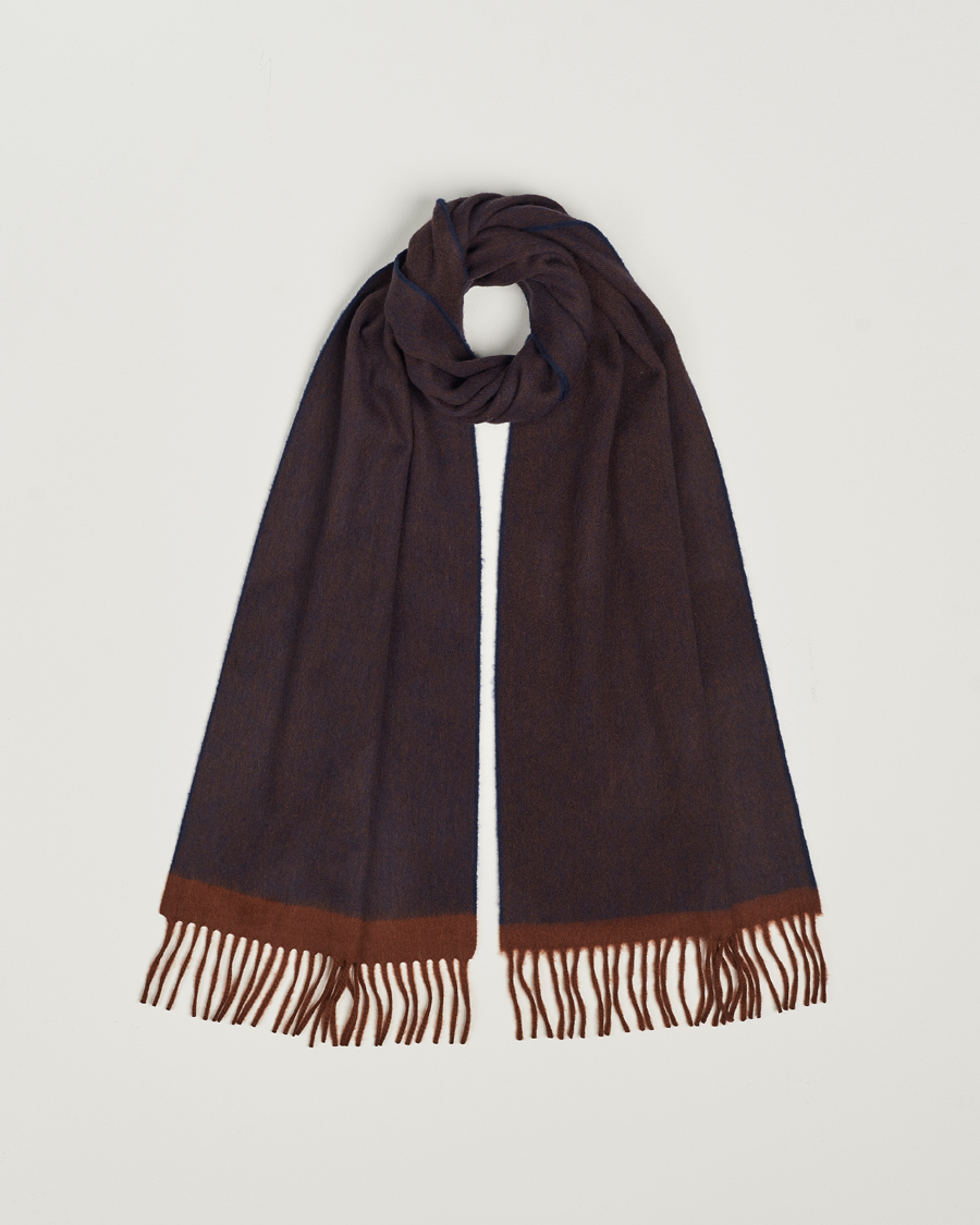Heren | Begg & Co Solid Board Wool/Cashmere Scarf Navy Chocolate | Begg & Co | Solid Board Wool/Cashmere Scarf Navy Chocolate