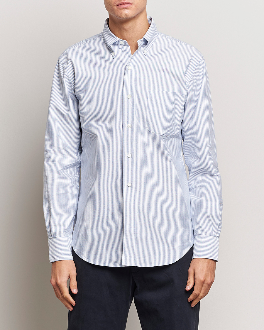 Homme | Chemises | Kamakura Shirts | Vintage Ivy Oxford Button Down Shirt Blue Stripe
