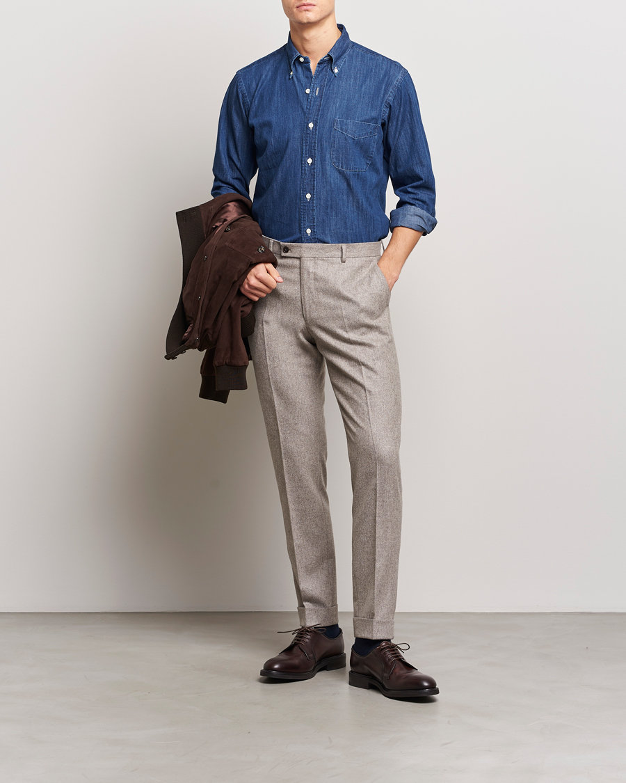 Homme | Chemises | Kamakura Shirts | Vintage Ivy Denim Button Down Shirt Dark Indigo