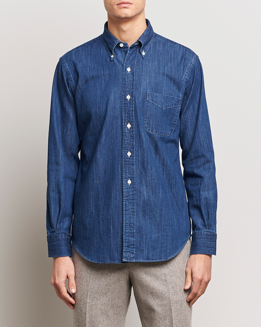 Homme | Chemises | Kamakura Shirts | Vintage Ivy Denim Button Down Shirt Dark Indigo