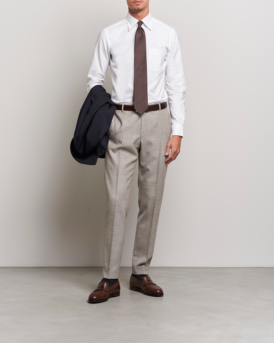 Homme | Chemises | Kamakura Shirts | Slim Fit Oxford Button Down Shirt White