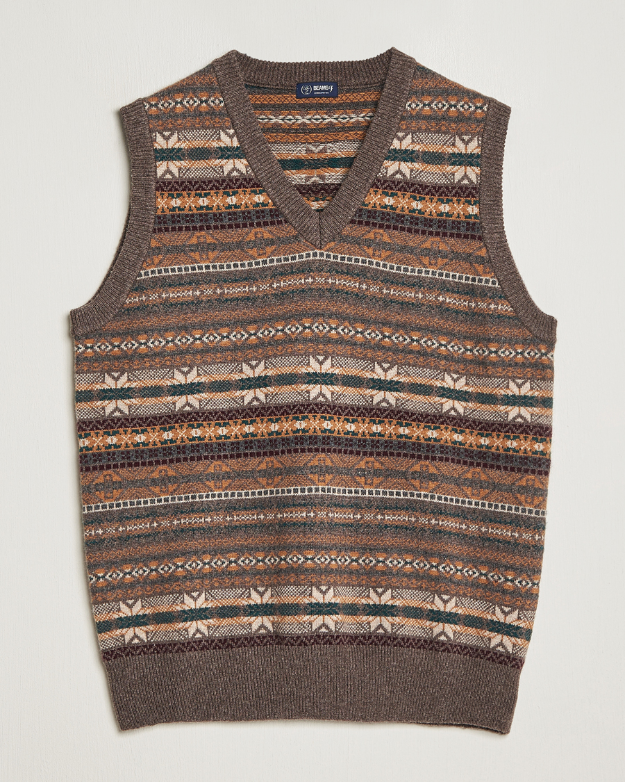 Homme | Pulls Et Tricots | Beams F | Cashmere Fairisle Vest Dark Brown