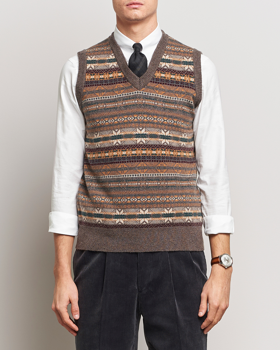 Homme | Pulls Et Tricots | Beams F | Cashmere Fairisle Vest Dark Brown