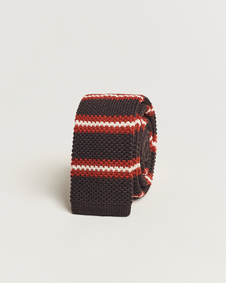 Heren | Beams F Striped Wool Tie Brown/Red | Beams F | Striped Wool Tie Brown/Red
