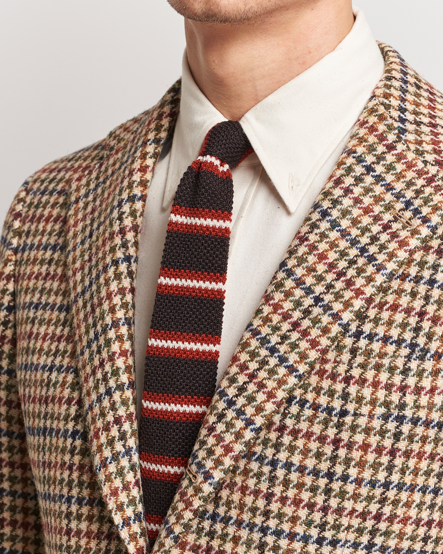 Heren | Beams F Striped Wool Tie Brown/Red | Beams F | Striped Wool Tie Brown/Red