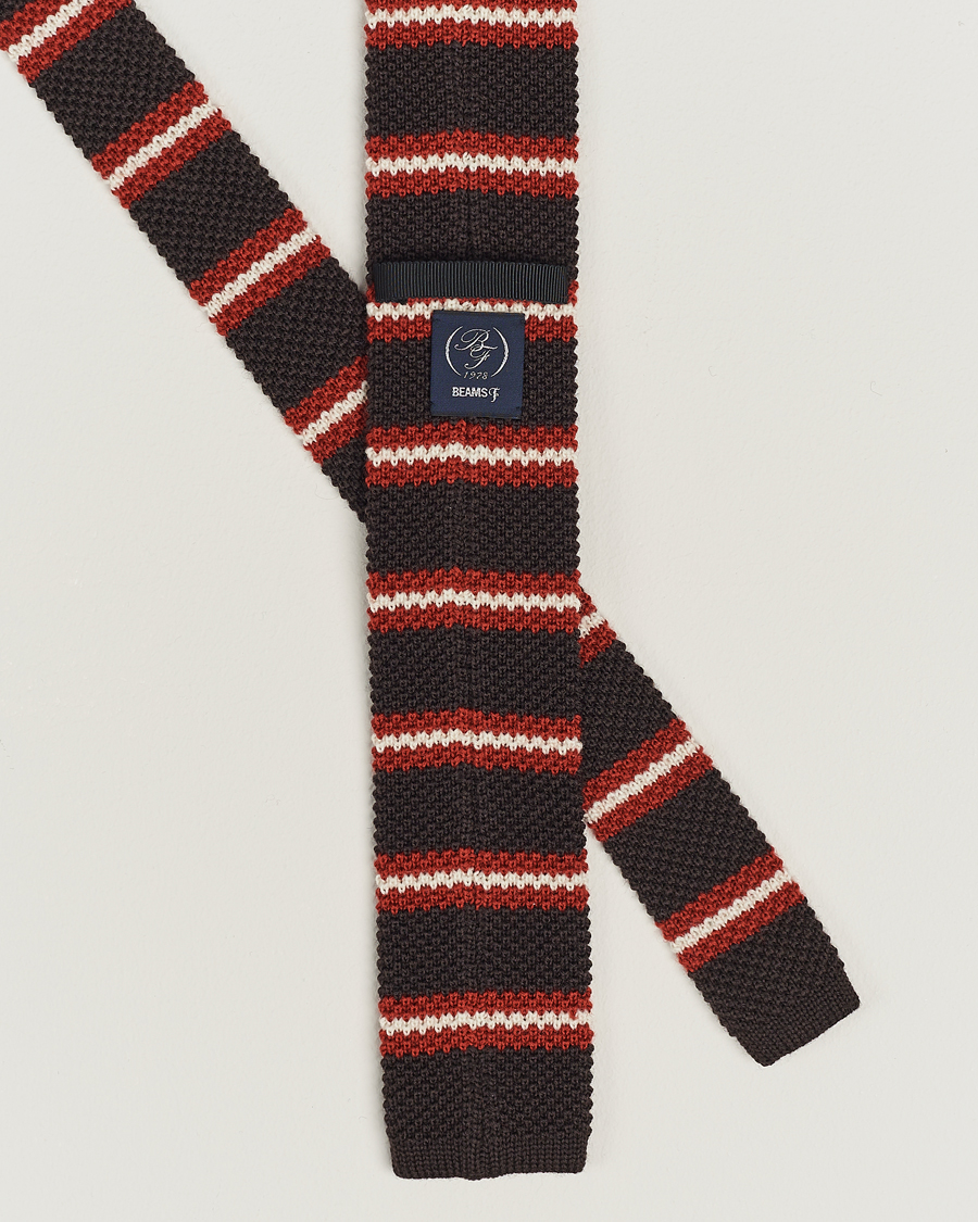 Heren | Beams F Striped Wool Tie Brown/Red | Beams F | Striped Wool Tie Brown/Red