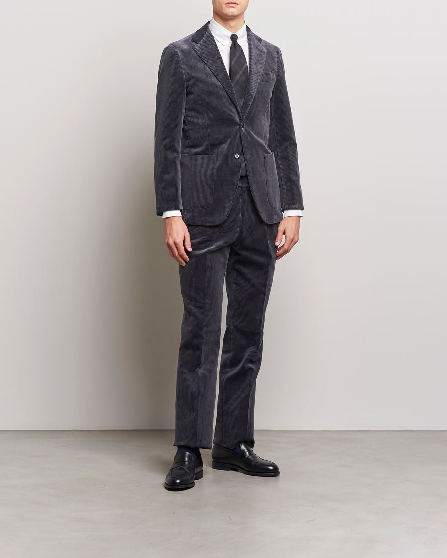 Heren | Broeken | Beams F | Corduroy Side Adjuster Trousers Charcoal