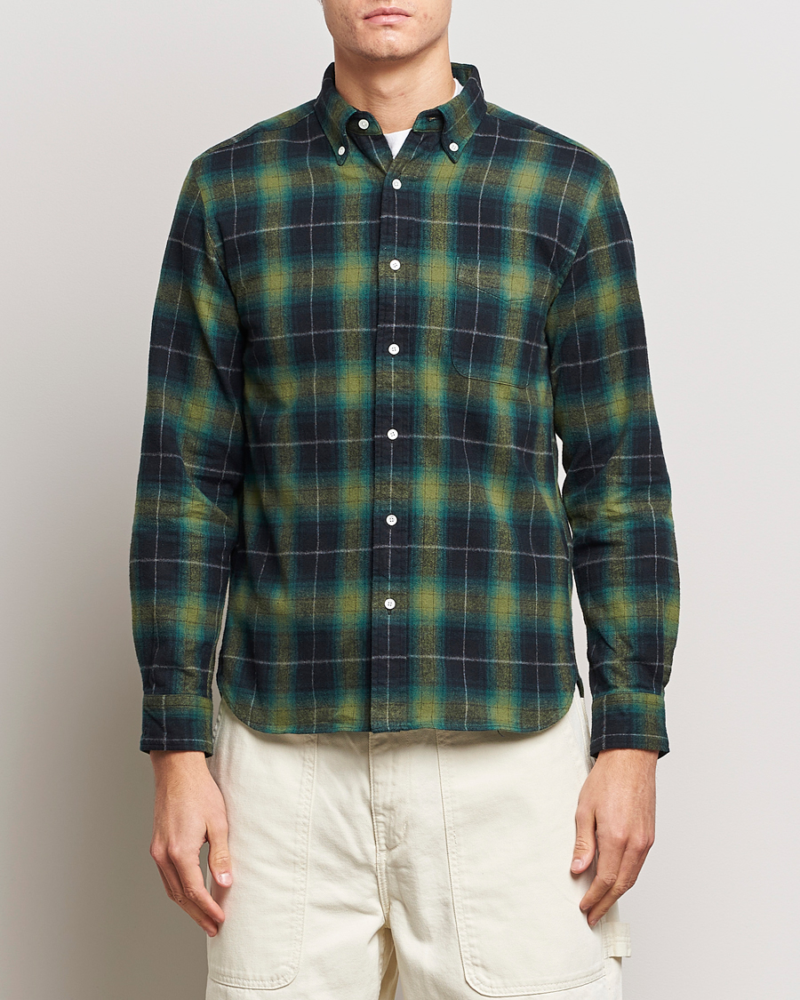 Homme | Chemises | BEAMS PLUS | Shaggy Flannel Button Down Shirt Green Check