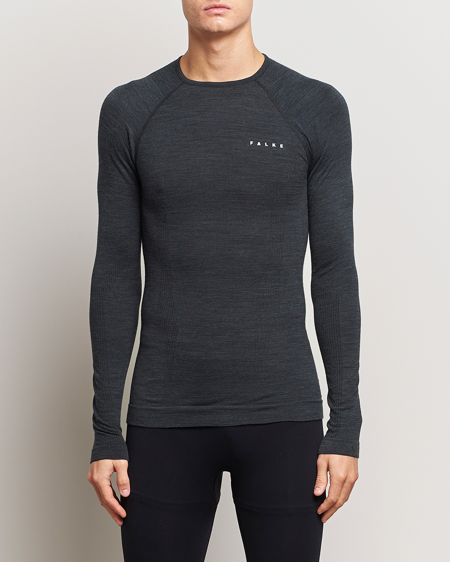 Heren | T-shirts | Falke | Long Sleeve Wool Tech Shirt Black